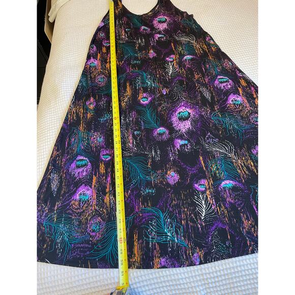 Jostar Y2K Boho Whimsy Goth Peacock Black Purple Blue Stretch Maxi Tank Dress XL - Picture 4 of 12